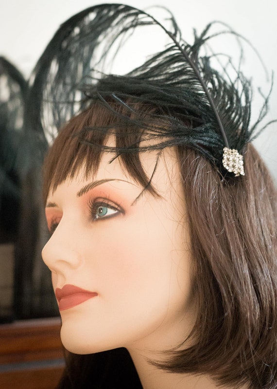 Damen Vintage Style Feder 1920er Jahre Kopfbedeckung Flapper Stirnband Schwarz 2