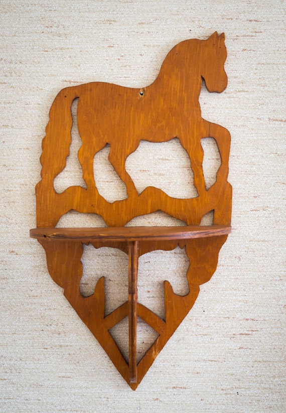 Vintage Wooden Horse Shelf Folk Art Horses Curio Shelf Etsy