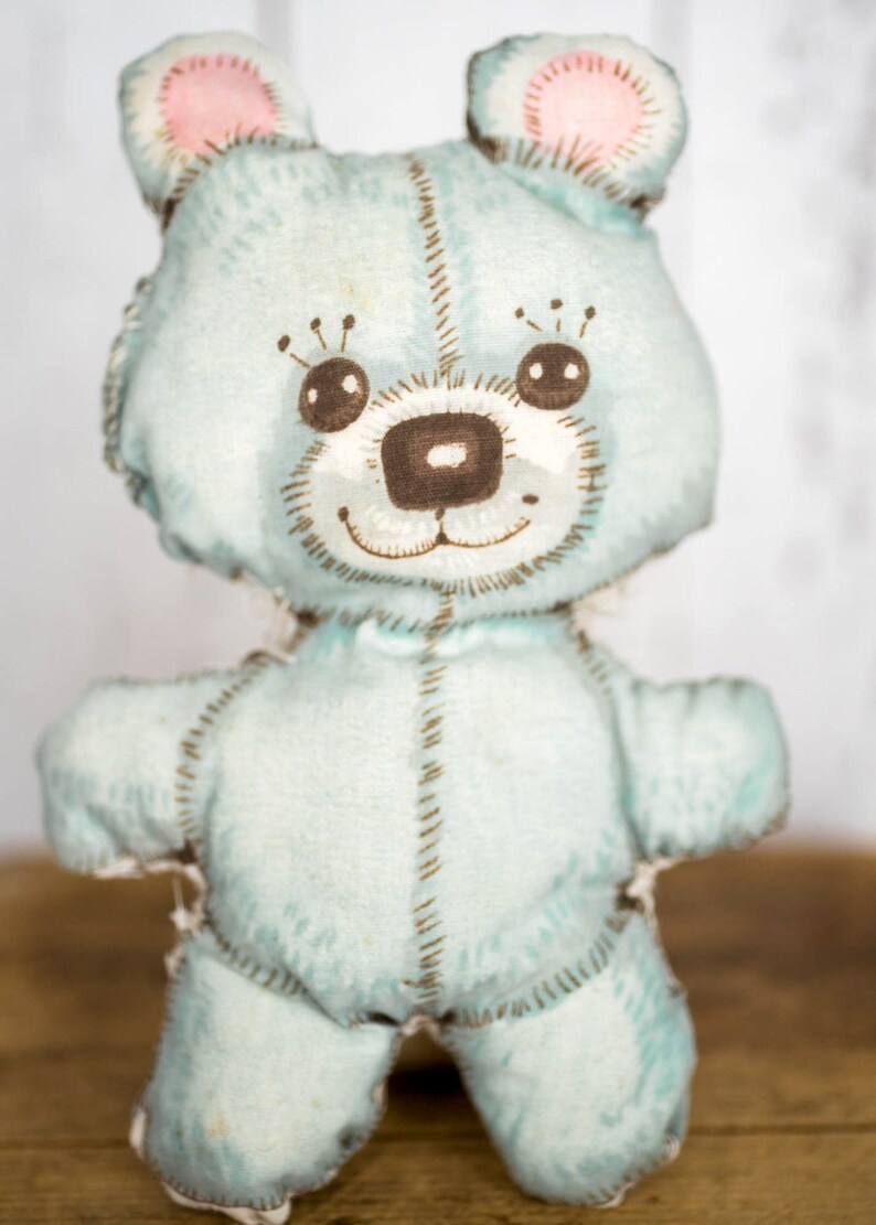 Vintage Hand Sewn Teddy Bear Shabby Chic Blue Teddy Bear Etsy