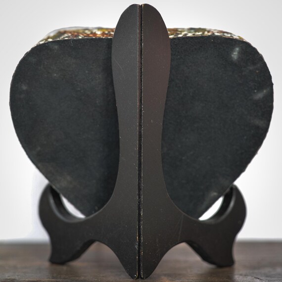 Vintage Heart Shaped Box - Leather Embroider Blac… - image 4