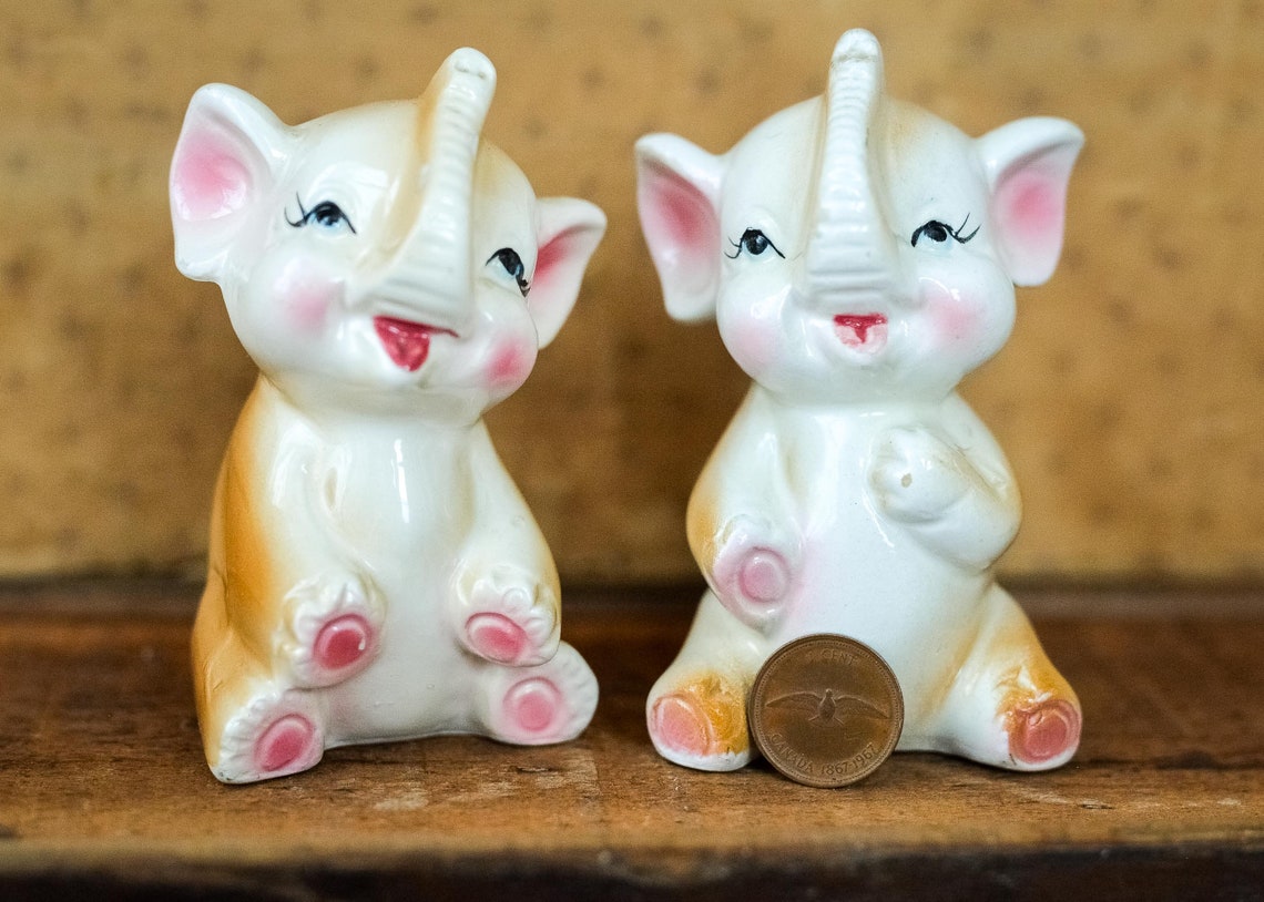 Vintage Elephant Salt and Pepper Shakers Cute Little Baby Etsy
