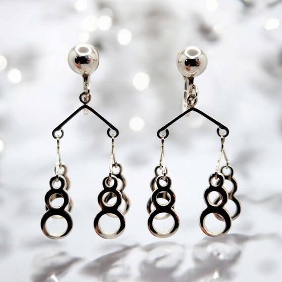 Vintage Mobile Dangle Earrings: Silver Toned Scre… - image 1