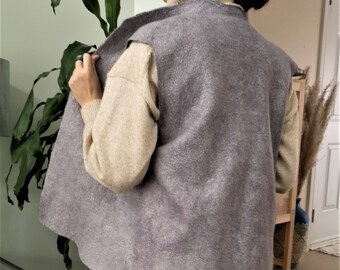 Reversible Merino Wool Vest, Silver Gray & Gray Pink, Size M-L