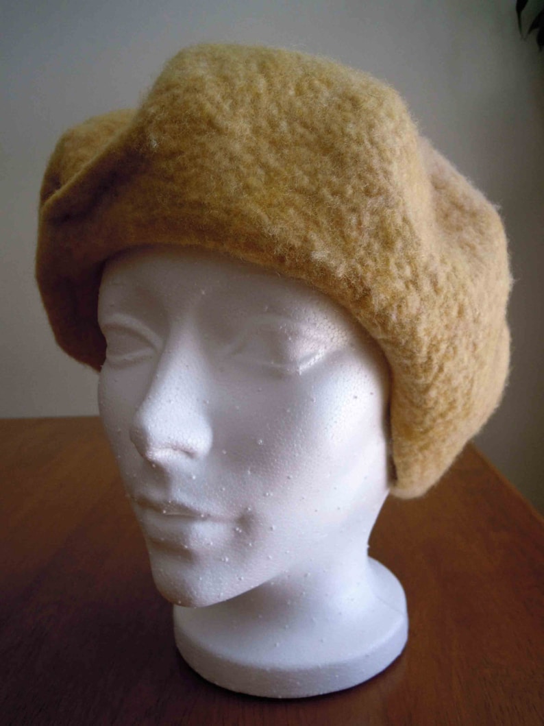 Handmade felted hat beret lite yellow merino wool