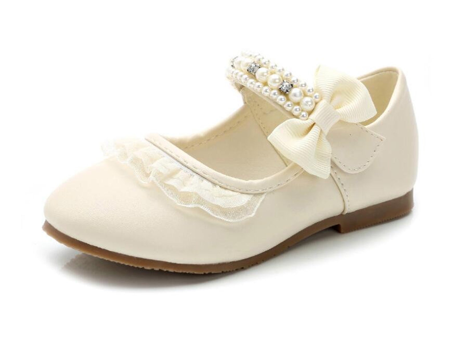 Ivory Flower Girl Shoes Bow Lace Pearl Stones Toddler Girl Etsy