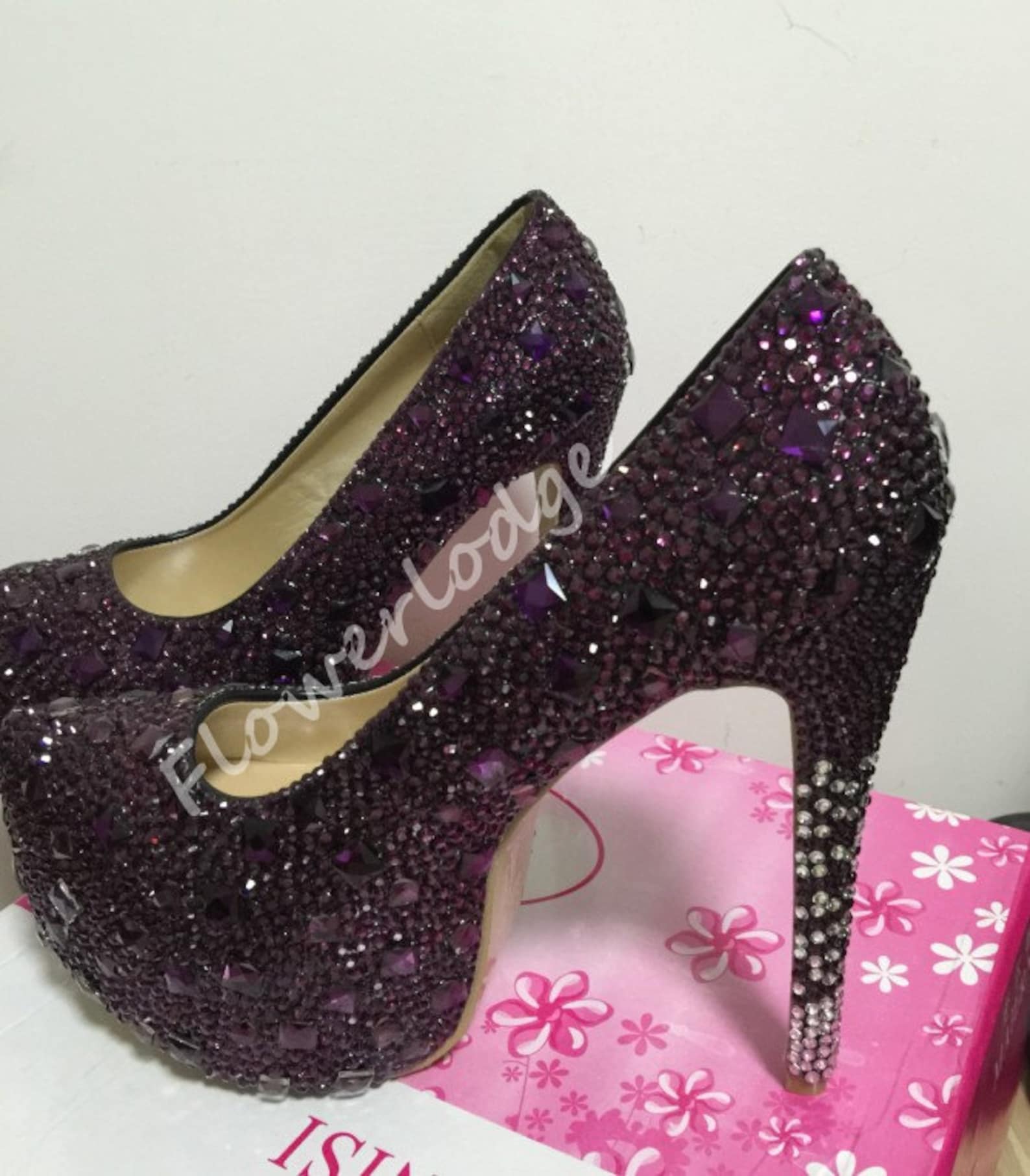 Dark Purple Women Shoes Purple Rhinestone Pumps Women Shoes Etsy