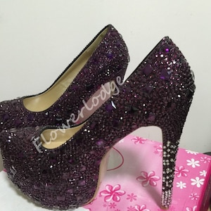 purple rhinestone pumps women shoes, platform high heels-custom closed toe / open toe heels for woman