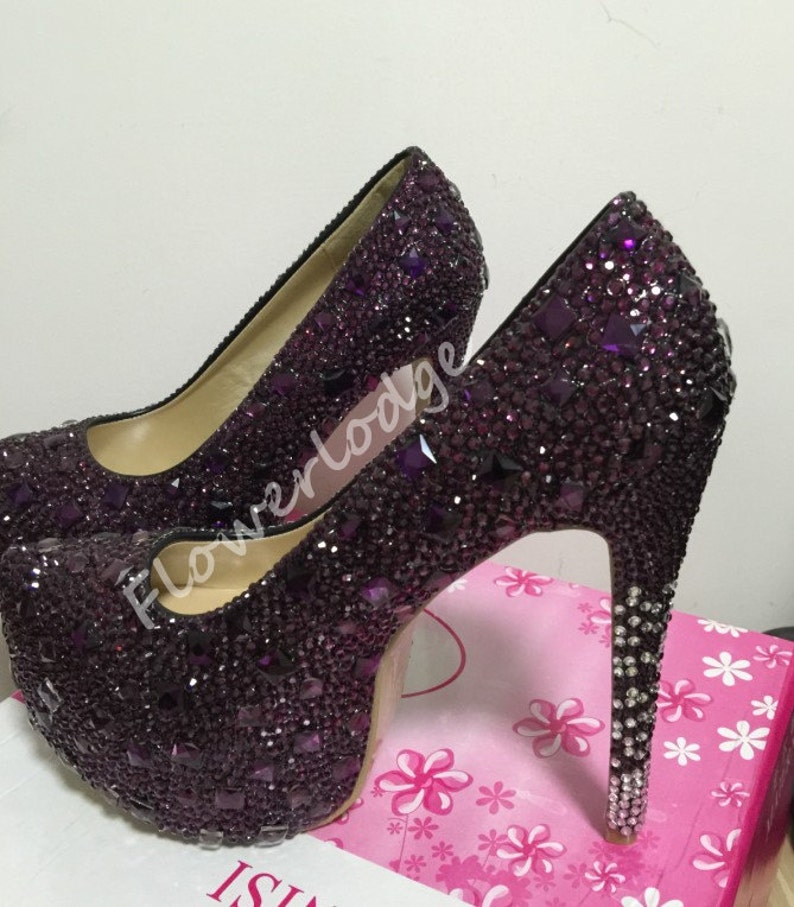 Dark Purple Women Shoes Purple Rhinestone Pumps Women Shoes - Etsy