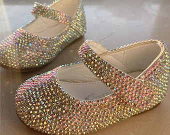 Wedding Shoes Custom for Flower Girls and Bride Swarovski Stones rose gold AB color Crystal Shoes Girls/Bridal Shoes