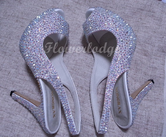 Sandals Womens swarovski Crystal Rose Gold AB Color Sparkle Sandal Heels slingback Heels bridesmaid Slingbacks party Dance Shoes Custom Heel Etsy