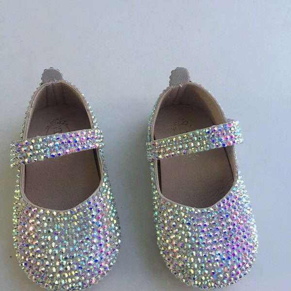 Girls Crystal Shoes Custom fit little/toddler and big girls AB rhinestone stones sparkly flower girl shoes bling bling glitter party shoes