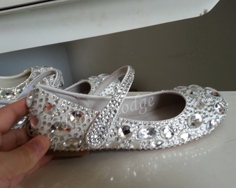 Silver Bridal Flower Girl Shoes rhinestone silver crystal mary janes Bridal girls shoes, all size could custom handmade girls shoes
