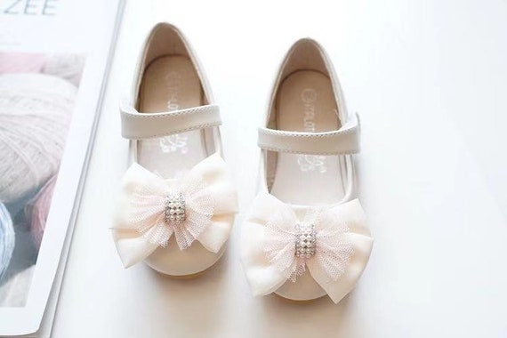 Ivory Flower Girls Shoes off White Bows Toddler Girl Shoes Nice
