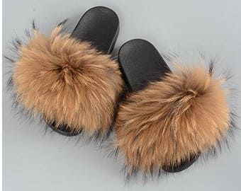 white fur flip flops