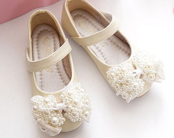 Girl Shoes custom Beige/Pink Closed toe Leather PU soft shoes