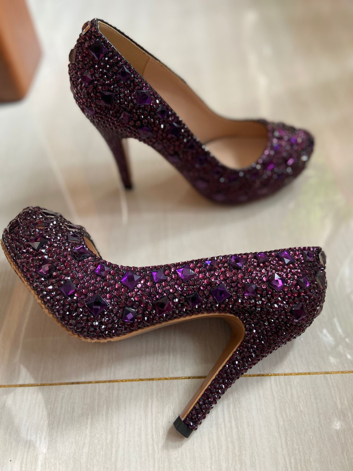 Dark Purple Women Shoes Purple Rhinestone Pumps Women Shoes - Etsy