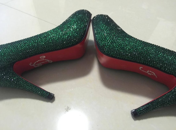 Green rhinestone shoes sale