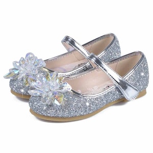 Zapatos azules brillantes para niñas, zapatos con diamantes de imitación brillantes, zapatos para niñas pequeñas, zapatos de princesa, zapatos azules y plateados para niñas, zapatos para niñas de flores.