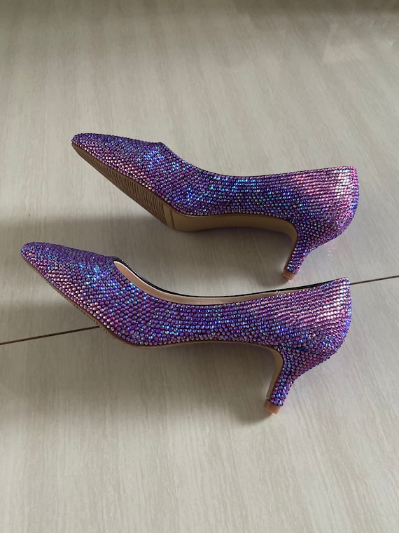 Rainbow Purple Bling Shoes Nice Purple Rhinestone Pumps Women Shoes Lower Pointed Toe Heels Custom Women Heels Swarovski Purple Crystal Etsy