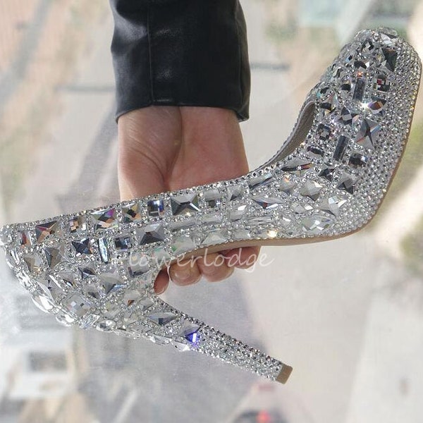 Bling Rhinestone Women Heel Shoes Closed Toe Classic Women Slippers Pumps Wedding Dance Shoes Sparkle Glitter