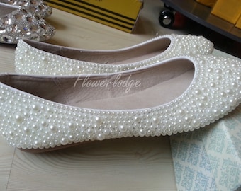 ivory Ballet Flats Shoes Off White ballet flat shoes Pearl Beads Ivory Prom Shoes Comfortable Slippers Customize for Children&Adult Sizes