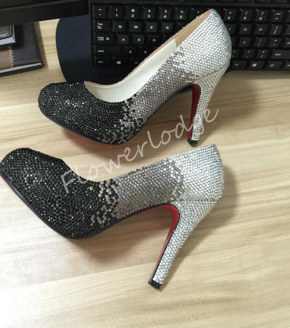 Rhinestone Women Pumps Shoes Closed Toe Heels Black Gray 