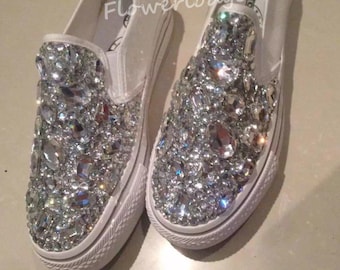 swarovski bling  canvas shoes-silver clean bling sneaker custom for women and children sparkly sneakers