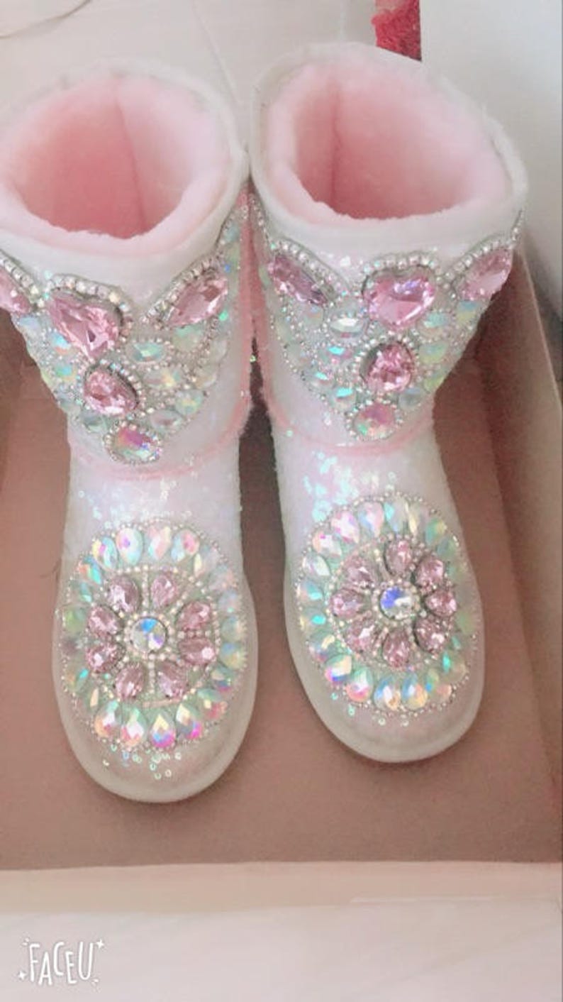 Baby Pink Boots Sparkle Rhinestone Women Boots Etsy