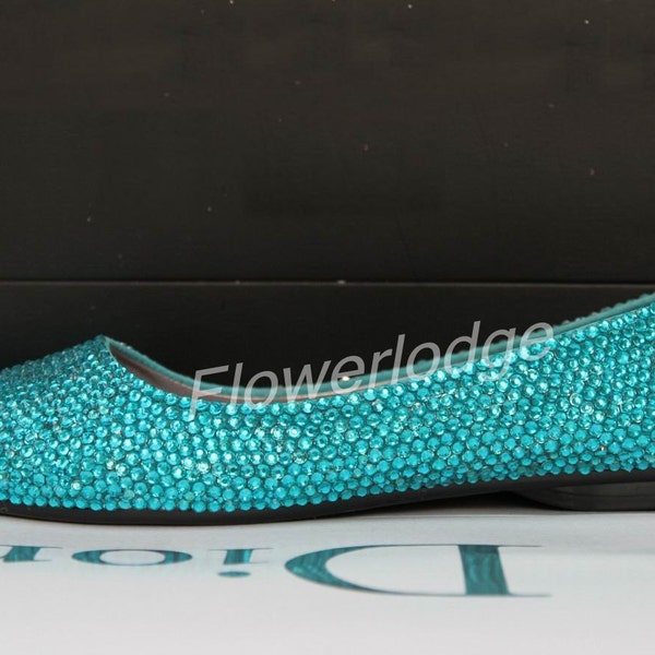 Turquoise Prom Shoes Ballet Flats Women Shoes-Custom Glitter Rhinestone Crystal Shoes