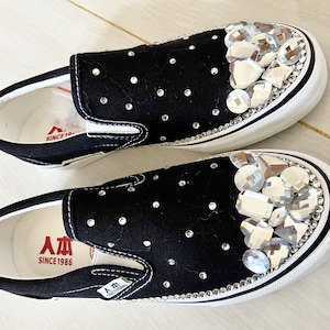 Sparkle bling canvas shoes-black sneaker custom for adult and kids clearn stones