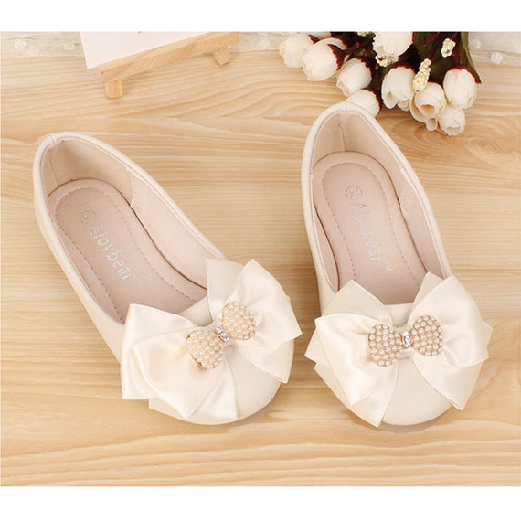 ivory satin flower girl shoes
