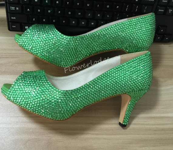 Green hotsell rhinestone shoes