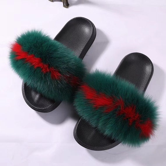 red fluffy slippers