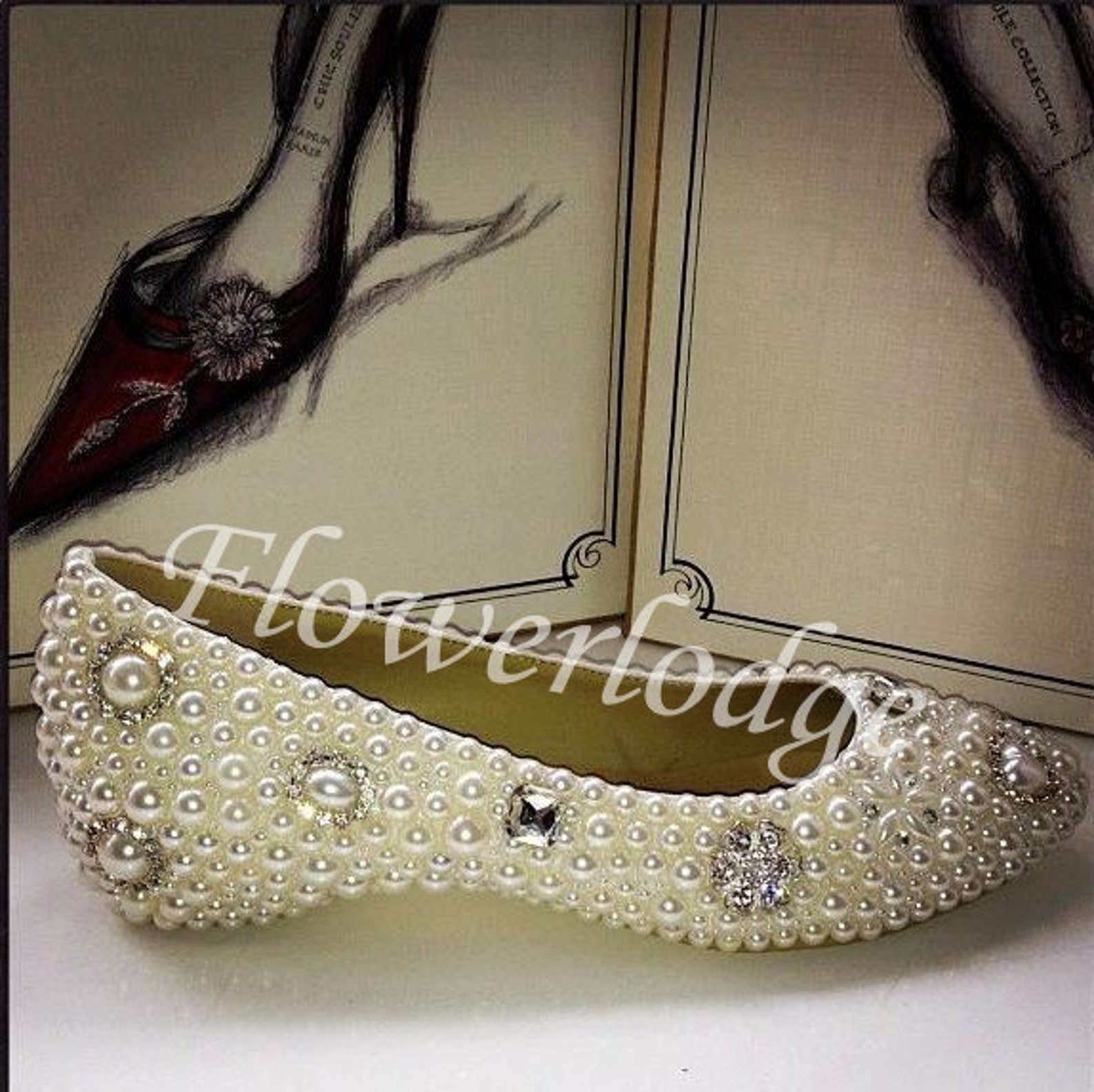 ivory pearl ballet flats shoes rhinestone crystal pearl beads dance flats leather women shoes soft comfortable flat shoes