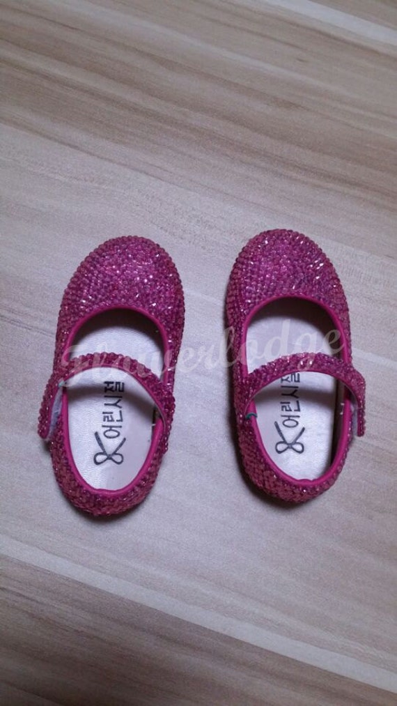 Baby Girl Shoes, Rose Pink Rhinestone Baby Girl Shoes, Infant Girl