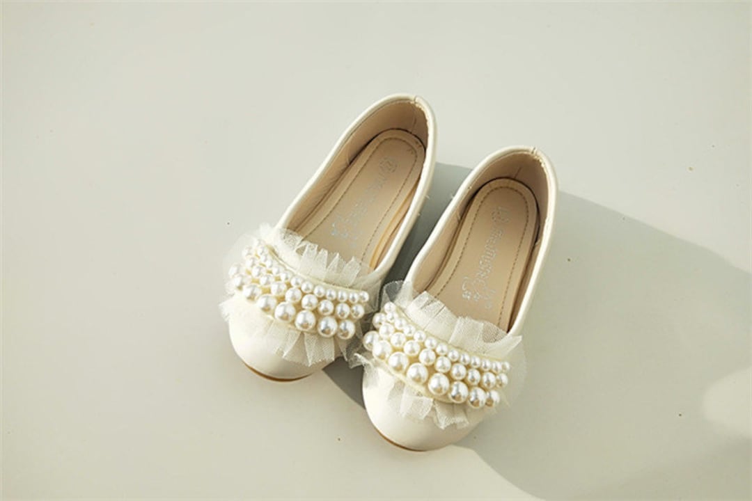 Ivory Flower Girl Shoes Lace Toddler Girl Shoes Pearl Stones Lace