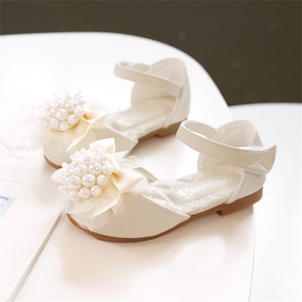 Peep toe Toddler flower girl sandals shoes open toe toddler shoes pearls beads bow girls party shoes