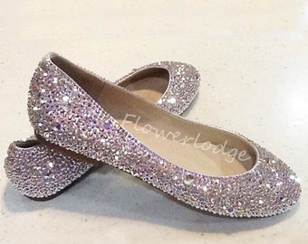 Closed Toe Women Clean Swarovski Crystal Ballet Flat Shoes Bridesmaid Custom Lady Slipper Shoes