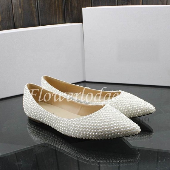 Pearl Flats Shoes Ponited Toe Closed 