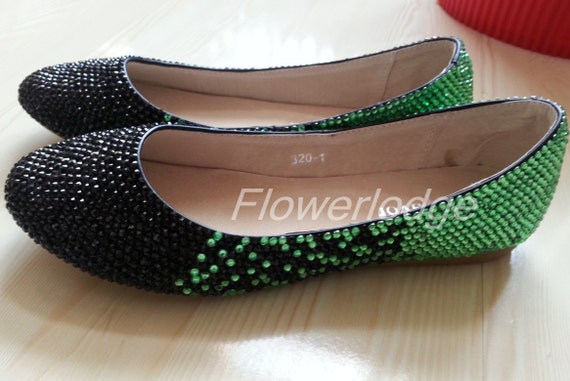 Crystal Flats Shoes Rhinestone Ballet Flats Soft Comfortable Flats Slipper Shoes Green Black Sparkle Women Shoes