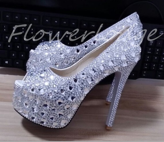 silver prom heels