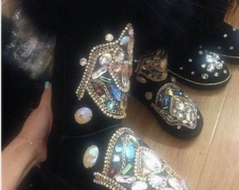 Bling bling boots black Stylish Fashion Boots Unique Customize Boots Glitter Diamond Stones Rhinestone Jewelry
