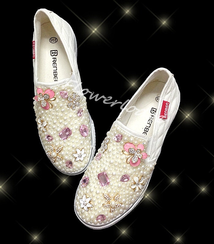 Custom Girls Shoes Ivory Pearl Flower Girl Shoes Canvas Girl atelieryuwa.ciao.jp