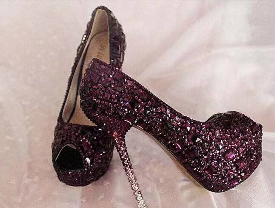 Purple Shoes for Women, Deep Purple Rhinestone Crystal Diamonds