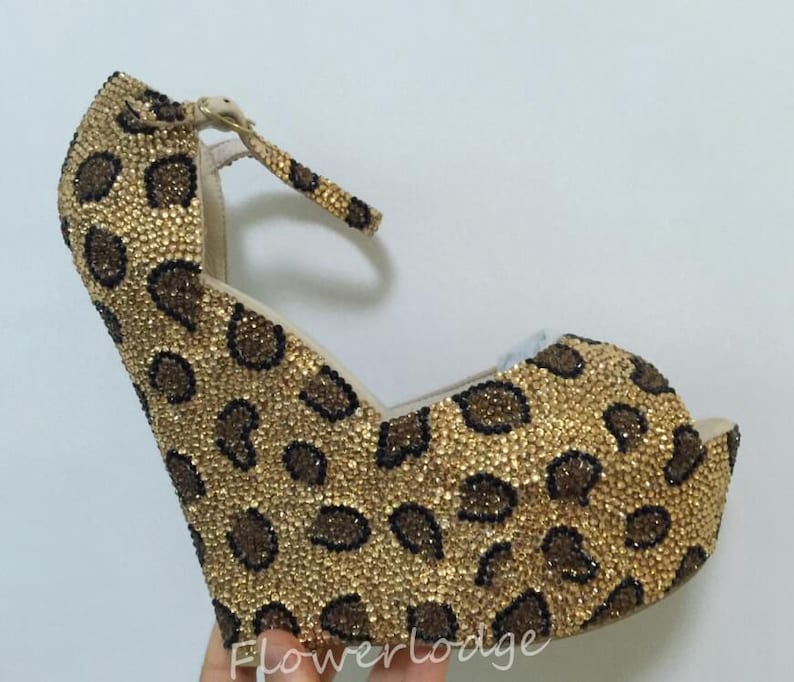 Leopard Print Sparkle Balle Flats Rhinestone Women Shoes | Etsy