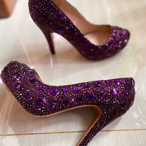 Dark Purple Women Shoes Purple Rhinestone Pumps Women Shoes - Etsy