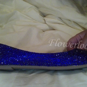 Royal Blue Crystal Flats Shoes Custom Flats Closed Toe ballet flat shoes Customize Peep Toe Flats Soft Comfortable Blue Women Shoes image 1