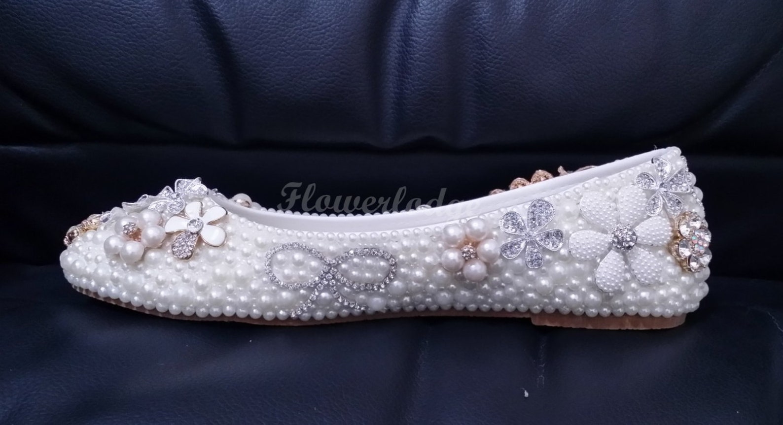unique women flat shoes ivory pearl rhinestone ballet flats peacock glitter crystal cute bow flowers handmade to order women/gir