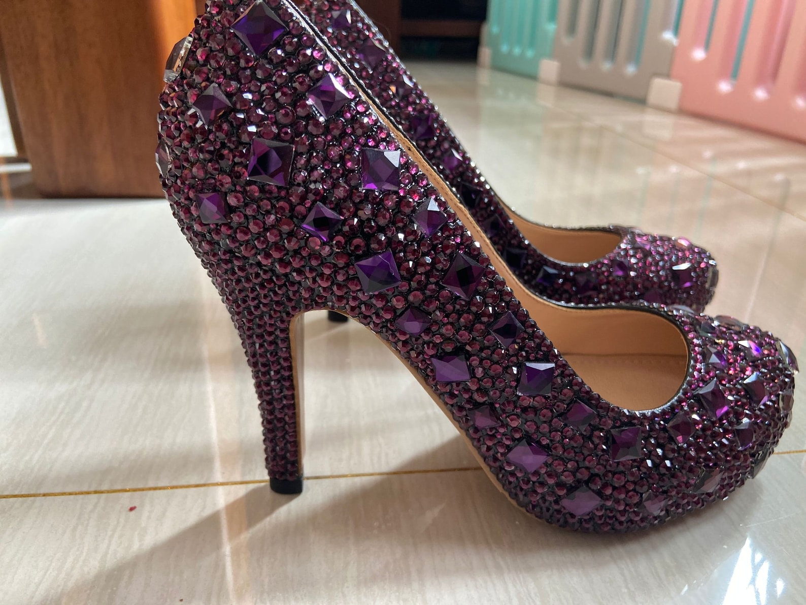 Dark Purple Women Shoes Purple Rhinestone Pumps Women Shoes - Etsy