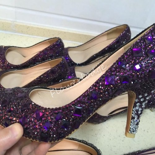 Purple Women Shoes Rhinestone Classic Pumps Closed Toe/peep - Etsy